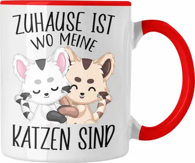 Produktbild von Trendation - Zuhause Ist Wo Meine Katzen Sind Tasse Geschenk Katzen Mama Lustig Kaffeetasse Spruch Becher (Rot)