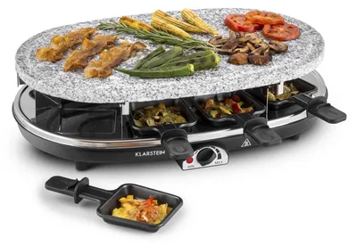 Raclette-Tafelgrill 1500 W, 8 Pfännchen, Steinplatte, für 4–8 Pers.