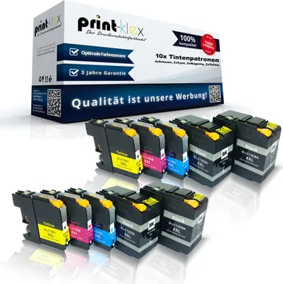 Produktbild von Print-Klex 10x kompatible Tintenpatronen kompatibel mit Brother MFC-J 6925 DW LC12EBK LC12EC LC12EM LC12EY Black Cyan Magenta Yellow - Sparset - Eco Office Serie