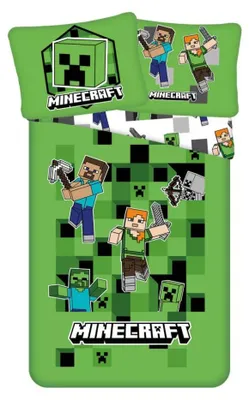 Immagine prodotto di Set di lenzuola Minecraft "Out of the box" Micro 140x200 cm + 70x90 cm Verde Nero microfibra