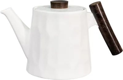 Produktbild von Teekanne Porzellan weiß mit Holzgriff 1,2l. Teekanne, Kaffeekanne Design modern, vintage