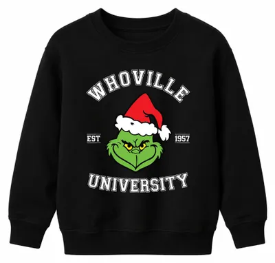 Obrázok produktu pre WHOVILLE UNIVERSITY Grinch Christmas Funny Gift 1957 Retro Uni detská mikina, čierna, 140