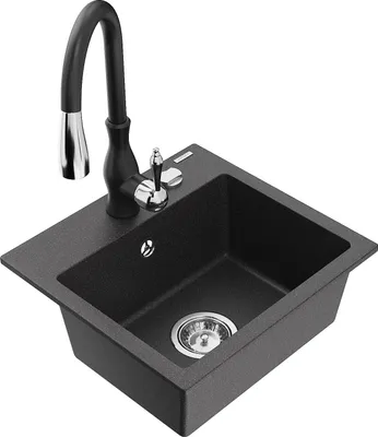 Produktbild von Mexen Milo 1-Becken-Granit-Spüle mit Mischbatterie Savita, Schwarz gesprenkelt - 6505-76-672601-70