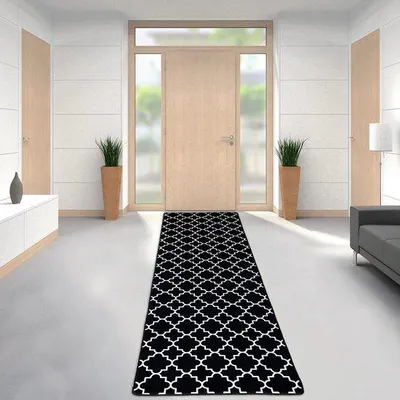 Immagine prodotto di Ibenzoa® Tappeto corridoio moderno, bianco e nero, 60 x 200 cm – motivo geometrico, antiscivolo, 100% poliestere, utilizzabile su un solo lato, ideale per corridoi e cucine