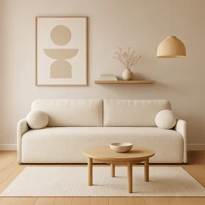 Produktbild von Schlafsofa GLORI 206x87 cm mit Schlaffunktion und Bettkasten, komfortabel Sofa mit MOS system - QUELLE 02 Creme