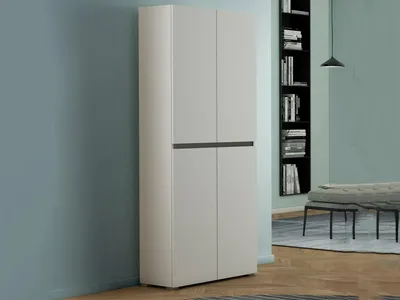 Produktbild von Großer Mehrzweck-Kleiderschrank Dbalestr, Schuhregal mit verstellbaren Regalen, Schuhschrank mit 4 Türen, 100 % Italy, 80 x 37 x 195 cm, Weiß