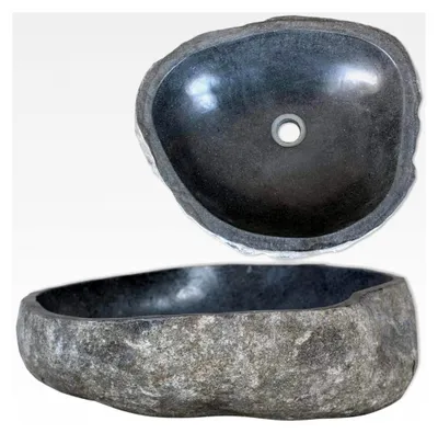 Produktbild von Waschbecken aus Flussstein Natursteinbecken Handwaschbecken Aufsatzwaschbecken Waschschale für Bad und WC Oval 38-45 cm
