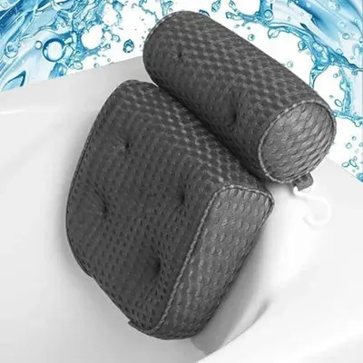 Produktbild von Badewannenkissen aus weichem Memory-Schaum, rutschfest, für Nacken und Rücken, mit 4D-Belüftung und 6 Bechern, Grau (Grau)