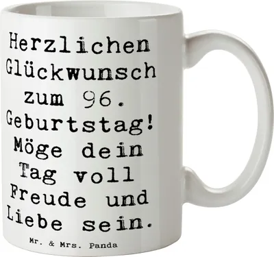 Produktbild von Mr. & Mrs. Panda Kaffeetasse Spruch 96. Geburtstag Freude - Weiß - Geschenk, Happy Birthday, kaffeebecher keramik, Teetasse, Tasse, Becher, Glückwünsche, Jubiläum, Feier