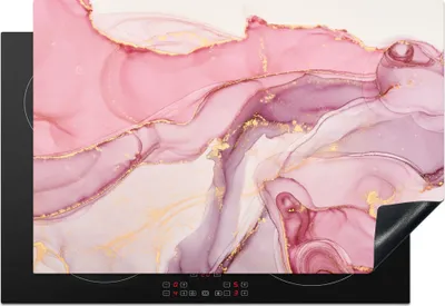 Produktbild von KitchenYeah© Herdabdeckplatte Gold - Marmor - Rosa , 76x51cm, Küche Deko, Glaskeramikkochfeld Herdabdeckung, Abdeckplatte fùr Kochfeld