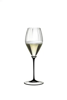 Produktbild von Riedel Fatto A Mano Performance Champagne, Champagnerglas, Sektglas, Hochwertiges Glas, mit Schwarzem Stiel, 375 ml, 4884/28D