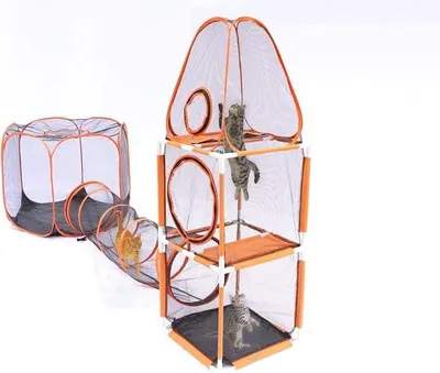 3-in-1 Katzentent, 3 Ebenen Kletterturm mit Tunnel, faltbar