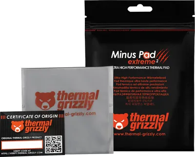 Zdjęcie produktu dla Thermal Grizzly Minus Pad extreme 2, Podkładka termiczna, Szary, 100 mm, 100 mm, 1 mm, 42 g