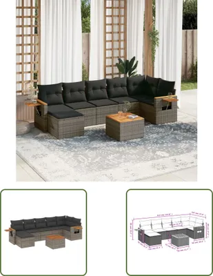 Produktbild von The Living Store 8-tlg. Garten-Sofagarnitur mit Kissen Grau Poly Rattan