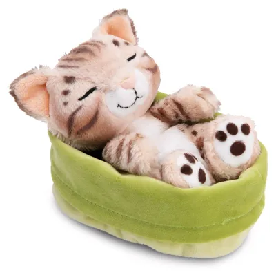 Produktbild von NICI Plüsch Katze Bengal schlafend im Körbchen braun grün 12cm
