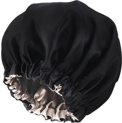 Produktbild von 1 Stück Silk Bonnet,Satin Haarhaube,Seidenhaube zum Schlafen,Haarhaube für Die Nacht,Bonnet Sleep Cap,Haube Haare,Satin Bonnet,für Damen und Mädchen,Wendehut,Einstellbar (Schwarz)