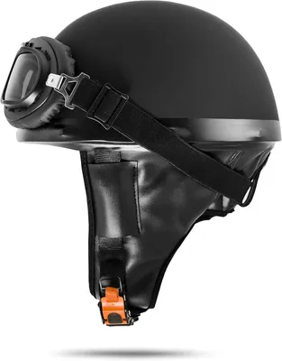Produktbild von ATO-Moto Retro Motorradhelm Halbschale Schwarz mit Brille in den Größen S, M, L und XL (M 57 cm - 58 cm)
