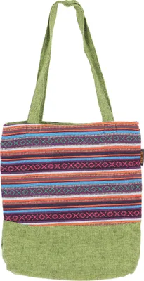 Produktbild von Ethno Shopper Tasche, Stabile Einkaufstasche, Strandtasche, Yogatasche - Grün, Uni - Erwachsene, Baumwolle, 36*34*10 cm, Bunter Stoffbeutel