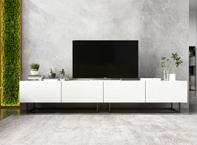 Produktbild von 2 Stk TV-Schrank 2 x Enjoy Loft Style TV Schwarze Metall Fußgestell Modern Lindner Möbel 240cm x 46cm x 35cm Farbe: Weiß matt - Weiß matt