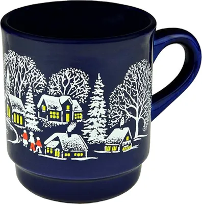 Produktbild Glühweintasse Kobaltblau Wintermotiv und Füllstrich 200ml