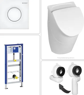 Produktbild von VILLEROY & BOCH O.NOVO Keramik Absaug Urinal mit CeramicPlus Beschichtung + Deckel, GEBERIT Vorwandgestell + Betätigungsplatte in weiß