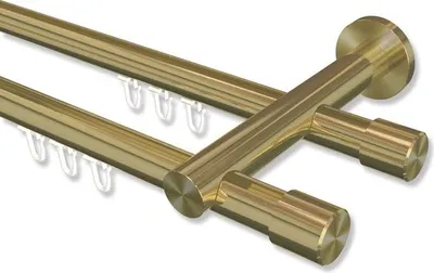 Produktbild von Interdeco Innenlaufstange, Gardinenstange mit Innenlauf Messing-Optik Modell Platon Santo, 20 mm Ø 2-läufig, 400 cm (geteilt)