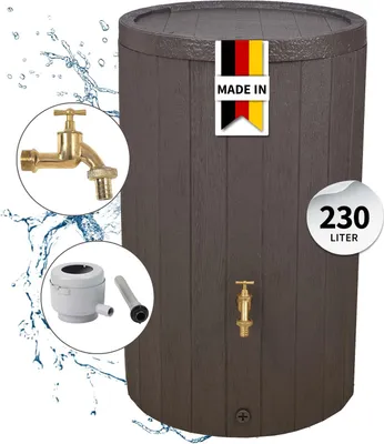 Produktbild von GARANTIA TIMBER Regenspeicher Komplett-Set 230 Liter braun inkl. Messing-Auslaufhahn und Fallrohranschluss