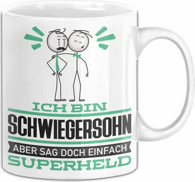 Produktbild von Schwiegersohn Geschenk Tasse Ich Bin Schwiegersohn Aber Sag Doch Einfach Superheld Lustige Geschenkdiee für Schwiegersohn Kaffee-Becher (Weiß)