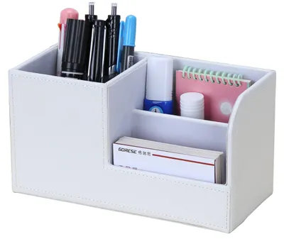 Imagen del producto de Organizador de escritorio con 3 compartimentos, color blanco, multifuncional