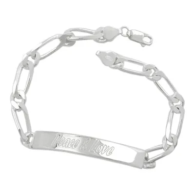 Produktbild von Schildarmband 65x2mm Figarokette Gravurplatte 45x7mm Peace & Love glänzend Silber 925 21cm silber 6,5x2mm