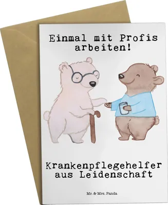 Produktbild von Mr. & Mrs. Panda babykarte Krankenpflegehelfer Leidenschaft - Weiß - Geschenk, Ausbildung, weihnachtskarten, Spruch, glückwunschkarten, Lustig, einladungskarten, Beruf