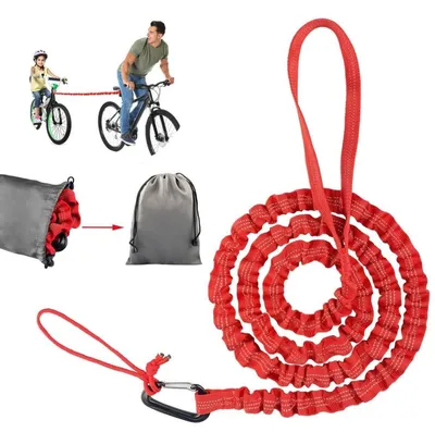 Obrázek produktu pro Dětské tažné lano pro kola, červené, elastické, délka 1,7–3 metry, nosnost 225 kg