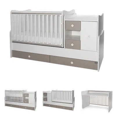 Produktbild von Lorelli Babybett, Jugendbett 3 in 1 Mini Max umbaubar, für 2 Kinder gleichzeitig dunkelbraun weiß