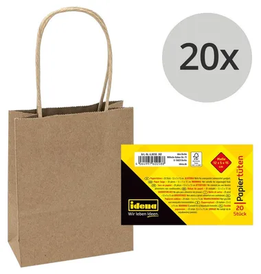 Produktbild von Idena Papiertüten 12x5x15cm 20erRec, aus Kraftpapier, 90g/m²