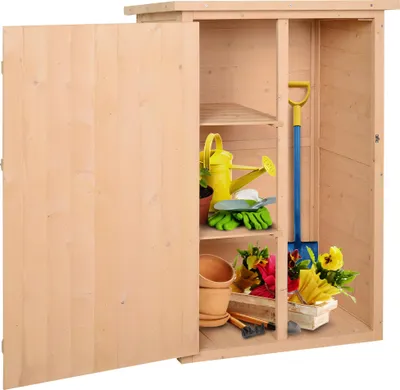 Produktbild von Gartenschrank, Ger?teschuppen, Ger?tehaus mit Tš¹r, Gartenschuppen, 75 x 56 x 115 cm, Tannenholz, Hellbraun