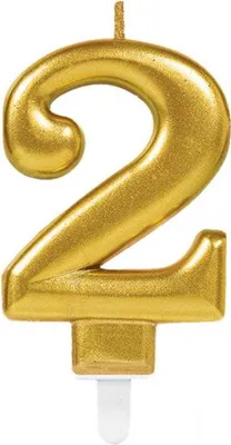 Produktbild von Metallic Gold Zahlenkerze 2 für Geburtstag & Jubiläum