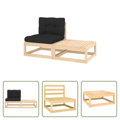 Produktbild von The Living Store 2-tlg. Garten-Lounge-Set mit Kissen Massivholz Kiefer