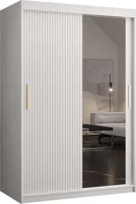 Produktbild von MIRJAN24 Kleiderschrank Riflo Slim 2 120, Schwebetürenschrank mit zwei Kleiderstangen, Garderobe mit Frontspiegel (Farbe: Weiß, Größe: 120 cm)