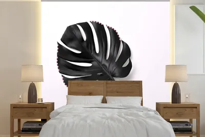 Produktbild von MuchoWow® Fototapete für Wohnzimmer oder Schlafzimmer Wandtapete Vinyl Motivtapete Schwarz - Blatt - Weiß - 240x240 cm - Schlafzimmer-Tapete