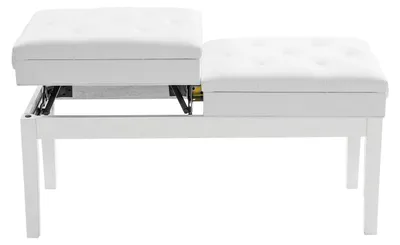 Image de Banc de piano double - Banc de piano réglable avec espace de rangement - Assise en similicuirPolyuréthanerembourrée - Bois massif - Pour deux musiciens - Blanc