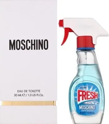 A box of Moschino perfume and a bottle of Moschino Fresh Couture perfume.