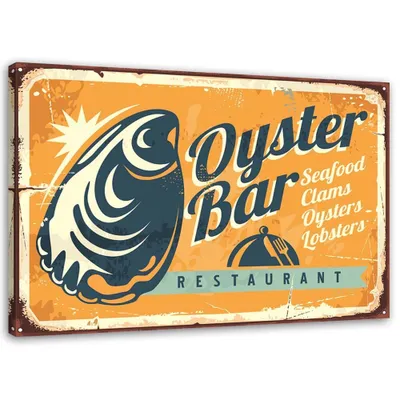 Produktbild von Leinwandbild retro-austern-schild 90x60 cm Feeby orange wandbild bereit zum aufhängen