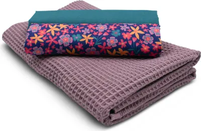 Produktbild von Blumen Set 104 Waffelstoff Set  1x Waffelstoff + 2x  Baumwollstoff Druck und Uni  je 0,5m x 1,5m Stoffpaket DIY Projekt