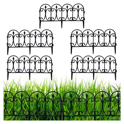 Produktbild von 5er Set Gartenzaun aus wetterfestem Kunststoff, dekorativer Zierzaun zum Stecken, 23 cm hoch, Gesamtlänge 2,9 m