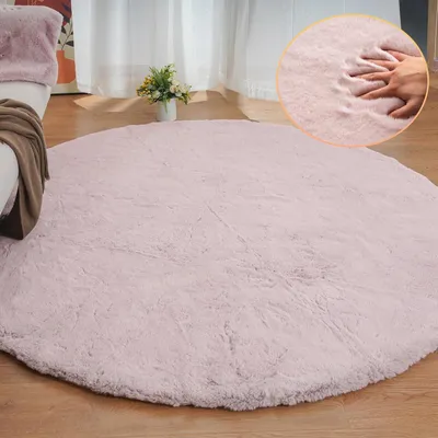 Zdjęcie produktu dla Rundowa dywan różowa, 240 cm, z miękkiego, sztucznego futra, możliwość prania, idealna do salonu lub sypialni