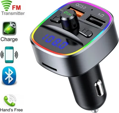 Produktbild von Auto Bluetooth FM Transmitter, Blaue Umgebende Leuchte Drahtloser Radio Kfz-Empfänger Adapter mit Freisprecheinrichtung, Dual USB Ladegerä