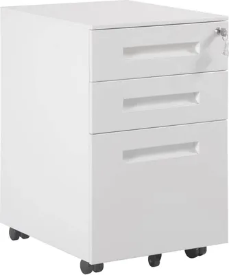 Produktbild von WOLTU Rollcontainer Metall, Mobiler Aktenschrank Büroschrank mit 3 Schubladen Bürocontainer, vormontiert,Weiß SK023ws
