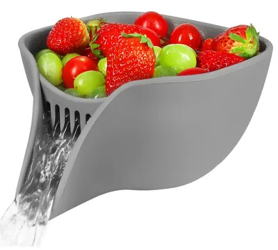 Produktbild von Küchensieb,Multifunktionaler Abtropfkorb, Silikon,mit Ausguss, für Gemüse und Obstsalate,grau,21*11*14.5cm