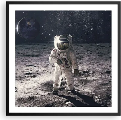 Produktbild von Gerahmtes Poster - Schwarzer Rahmen - Mond Erde Astronaut - 60x60 cm - Wand Bild - Wanddeko - Wandbilder - Kunstposter - Wandposter - Bilderrahmen - Bilder - Kunstdruck - P2BAC60x60-4882