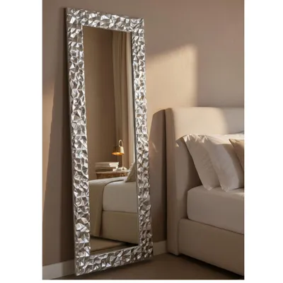 Immagine prodotto di MO.WA Specchio da Parete moderno, Specchiera 52x147 Foglia Argento,  Italy, Specchio lungo da muro, Specchio legno, Specchiera da ingresso